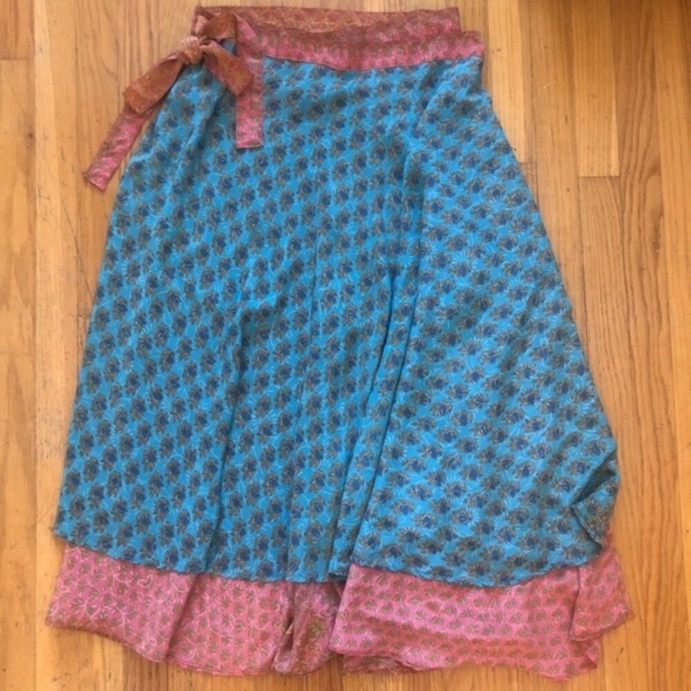Vintage Boho Silk Wrap Skirt M/L